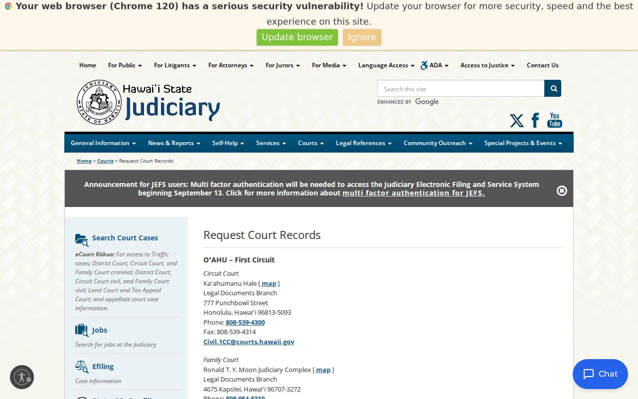 Hawaiʻi Judiciary First Circuit court records request page for Pearl City research